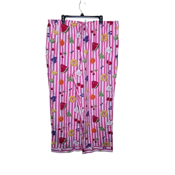 Vintage Nick & Nora Sleepwear Fruits 2 Piece Pajama Set Womens XXL Pink - Picture 3 of 11